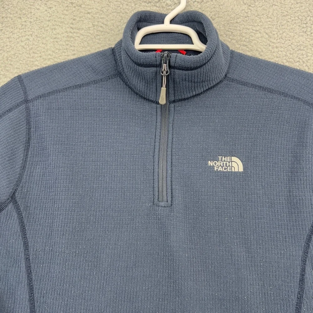 The North Face Mens Navy Blue Waffle Knit Quarter Zip Fleece Size Medium
